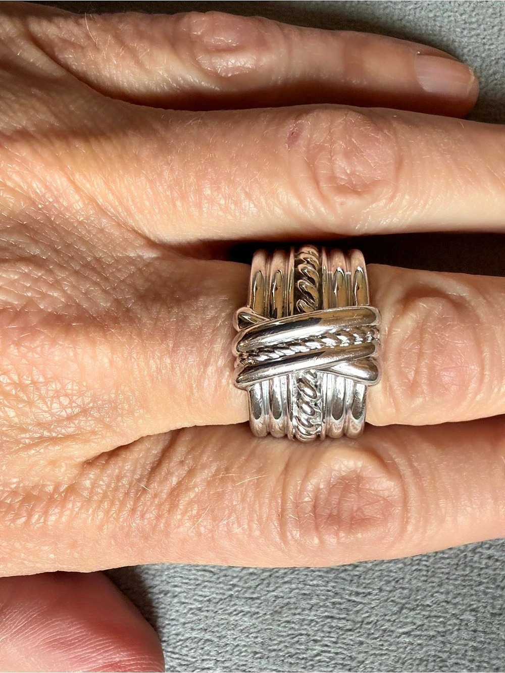 Crossover Wide Band Ring Sterling Silver US 8